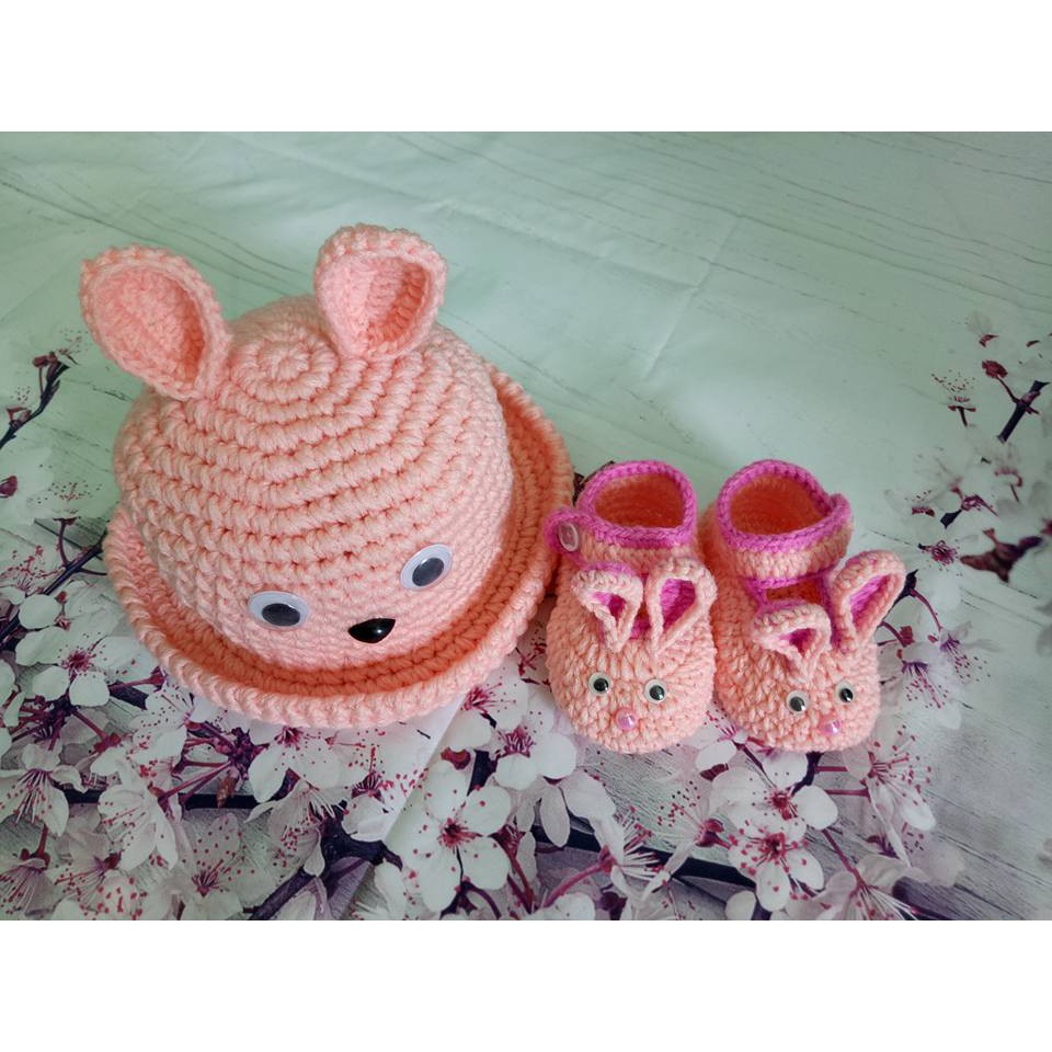 BỘ NÓN VÀ GIÀY LEN CHO BÉ TỪ 3 ĐẾN 9 THÁNG TUỔI