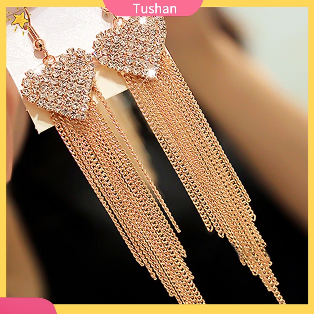 Bông tai tua rua hình trái tim đính đá thời trang dành cho nữ