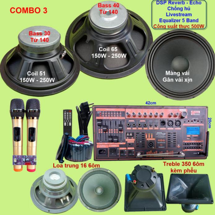 Mạch loa kéo 3 loa công suất thực 500W DSP Reverb Echo Livestream có chống hú - Equalizer 5 Band kèm 2 tay micro