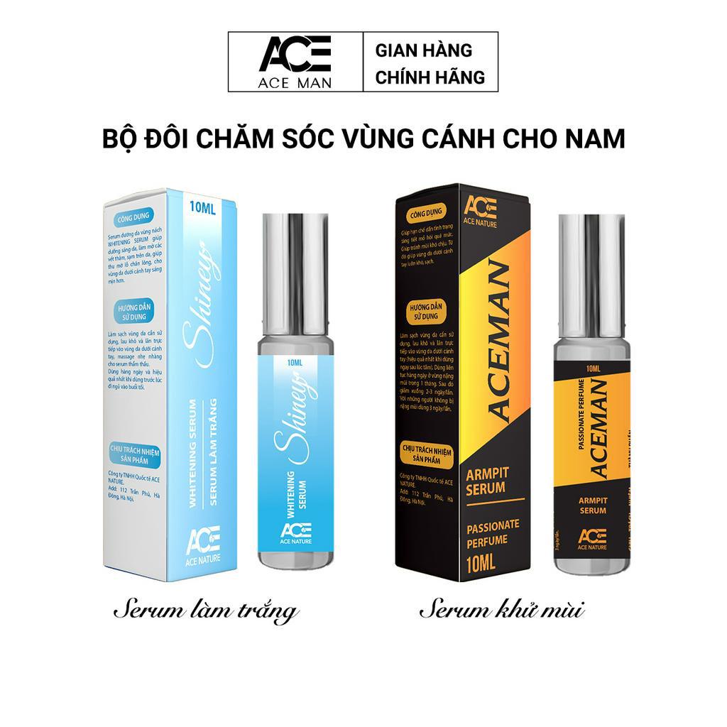 Bộ đôi lăn khử mùi nam, lăn nách nam ngăn tiết mồ hôi hiệu quả và serum làm trắng vùng nách ACE 10ml/ chai