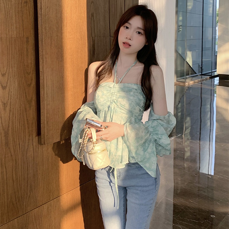 Áo Chiffon Tay Ngắn Trễ Vai Thời Trang Dành Cho Nữ