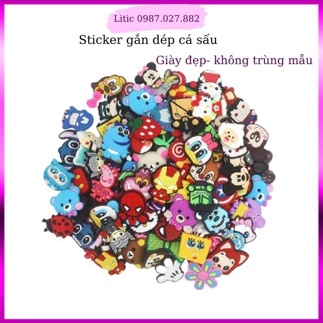 Combo 5 Sticker jibit gắn dép có lỗ, dép khủng long , dép bít đầu cam kết không trùng mẫu