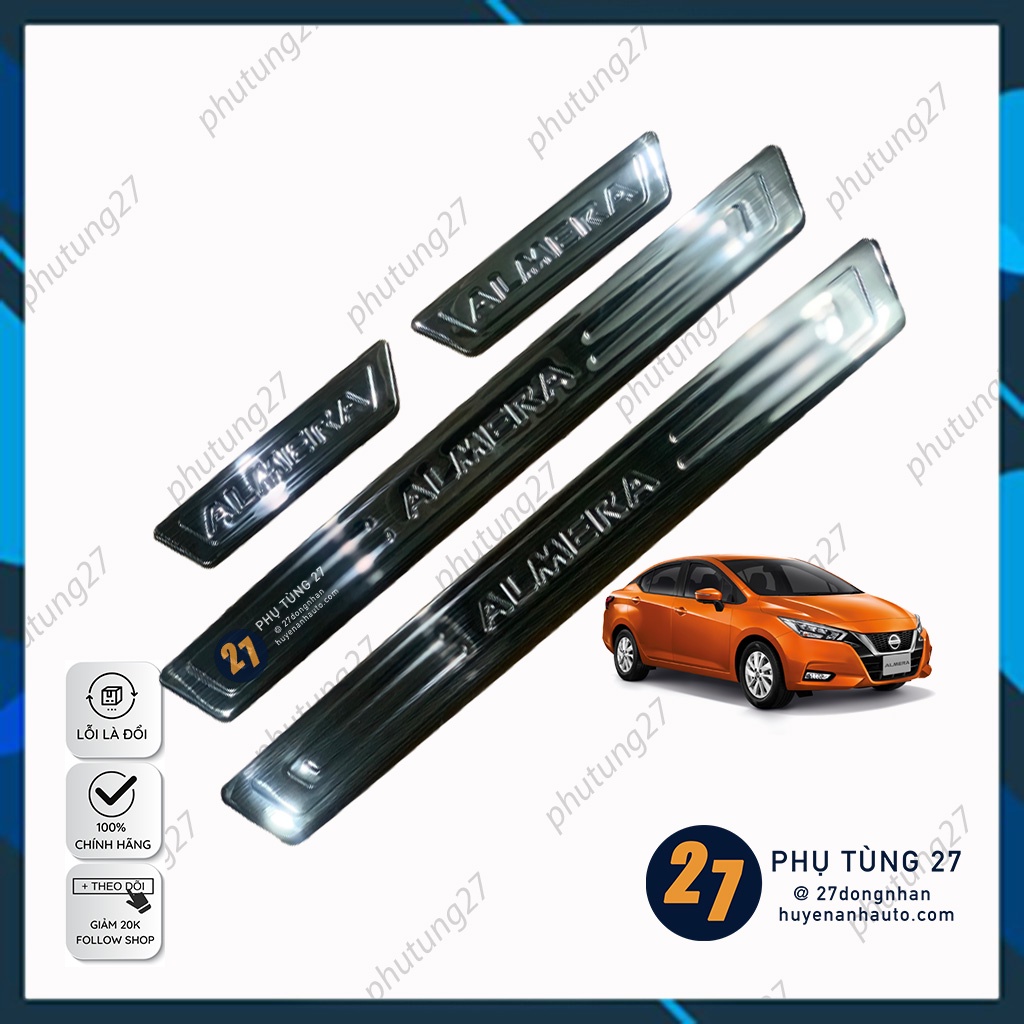 Ốp Bậc Cửa, Nẹp Bước Chân Nissan Almera 2021 2022 – Titan (hàng cao cấp) tặng keo trợ dính