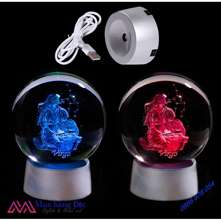 Quà Tặng Sinh Nhật 🎁 🎁 🎁 Quả Cầu Pha Lê Virgo Crystal Ball 3D Laser Cung Xử Nữ