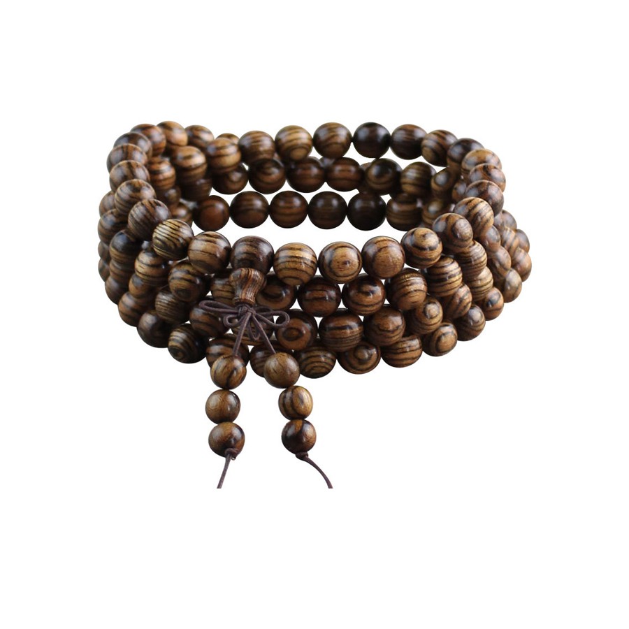 Vòng tay nam nữ 108 gỗ đàn hương da báo(6-8ly(