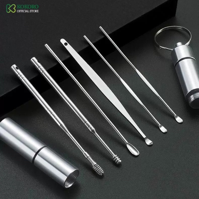 Bộ lấy rái tai, lấy ráy tai 6 món cao cấp, dáy tai bằng thép