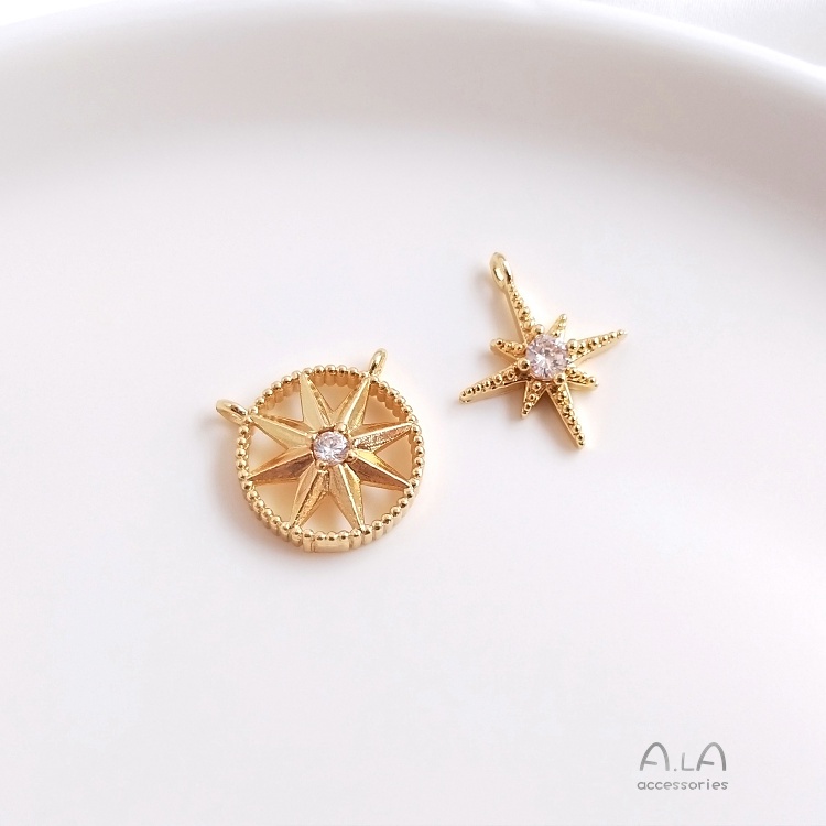 █A.ιA゜14K Vàng●1 Cái°Phụ Kiện Mặt Dây Chuyền Hình La Bàn May Mắn Mạ Vàng 14K