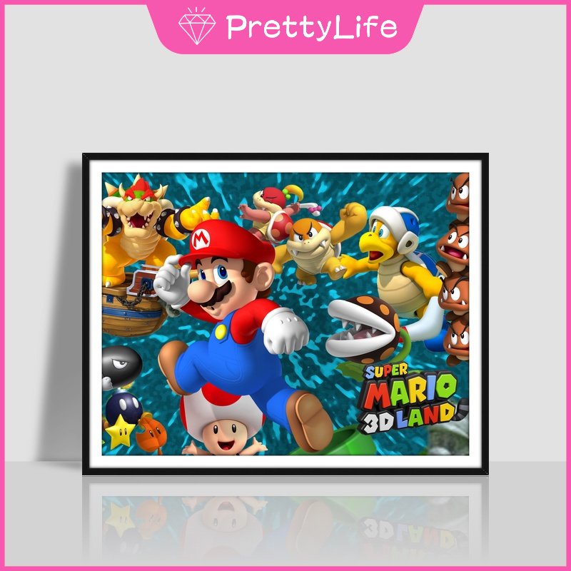 Bộ Tranh Đính Đá 5D Họa Tiết Hoạt Hình Super Mario Độc Đáo Kích Thước 50x40cm Diy Dùng Trang Trí Nhà Cửa