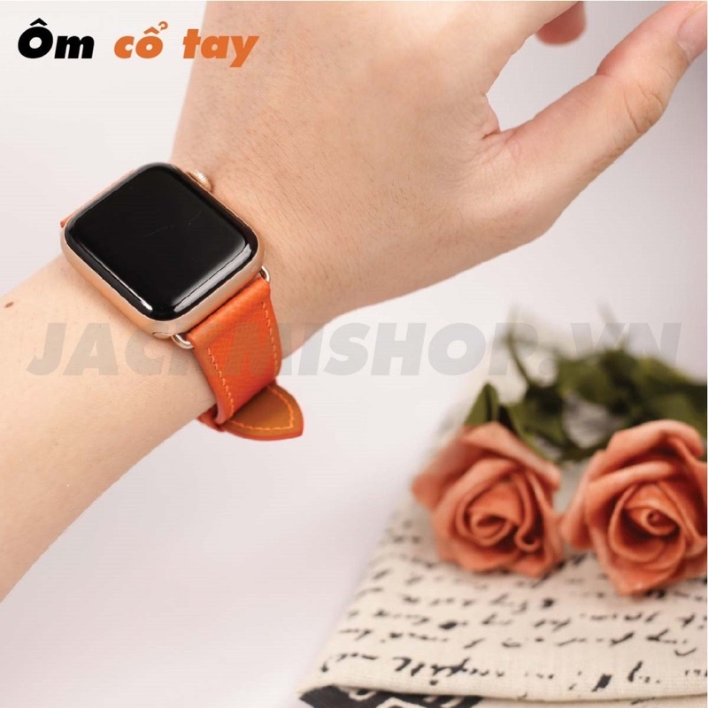 [BẢO HÀNH 1 NĂM] Dây Da EPSOM may tay thủ công màu Cam khóa bướm cho Apple Watch series 1/2/3/4/5/6/7