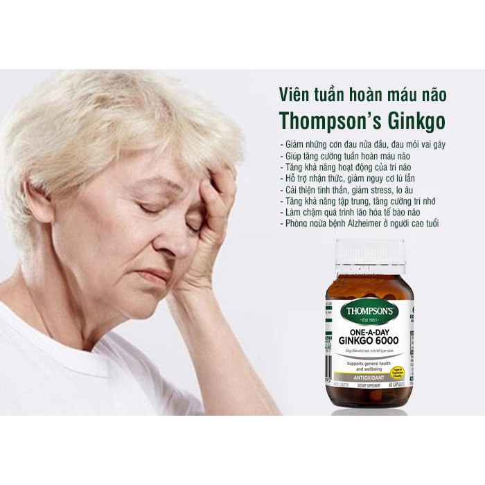 Bổ não Ginkgo 6000mg Thompson's 60 Viên