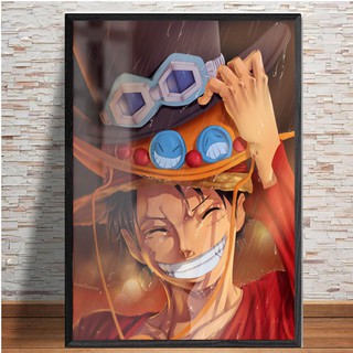 Tranh One Piece Treo Tường Luffy Đang Đội Nón Của Ace Và Sabo