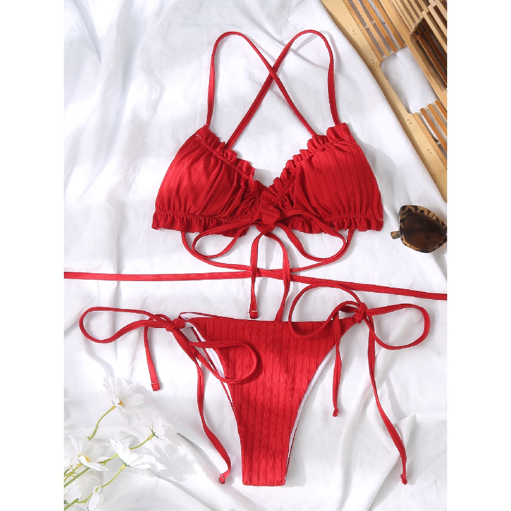 Bộ Đồ Bơi Bikini Hai Mảnh Trơn Màu Có Dây Điều Chỉnh Được Cho Nữ Zj141