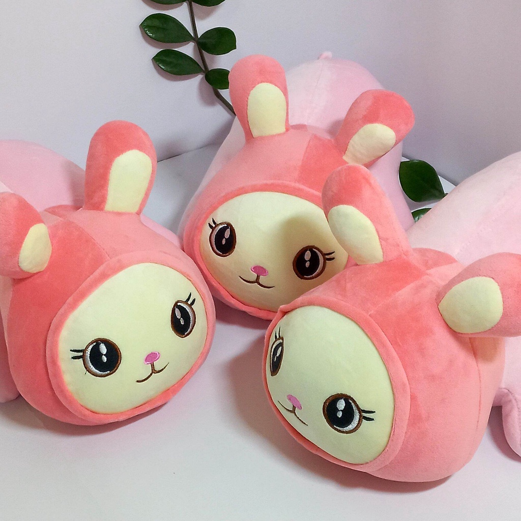 Thú gấu nhồi bông thỏ nằm siêu cute đáng yêu , thỏ hồng đồ chơi cho bé kich thước 40 cm