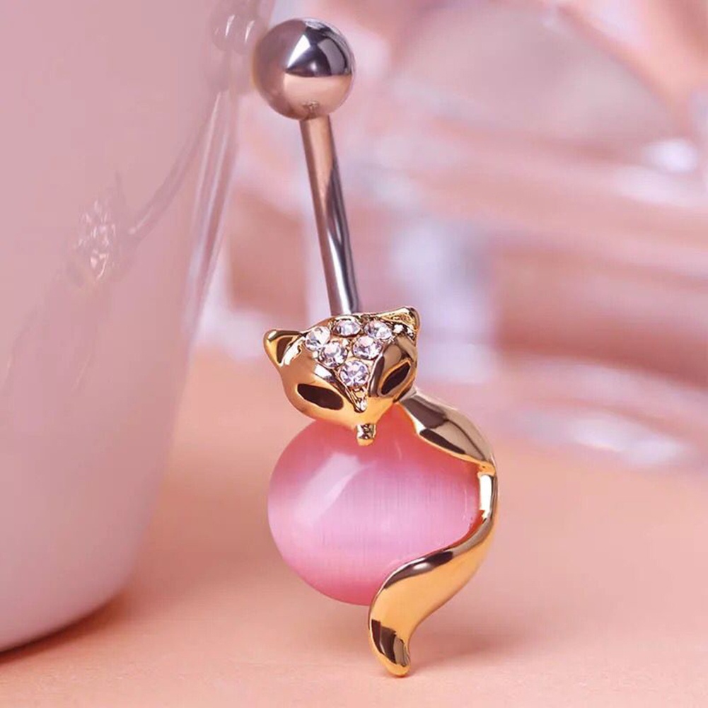 Khuyên Rốn Hình Cáo Đính Đá Opal Dễ Thương
