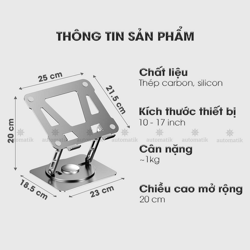 Giá Đỡ Laptop, Kê Laptop Ipad Máy Tính Bảng Xoay 360 Độ Bằng Kim Loại Đế Tản Nhiệt Công Thái Học - Automatik