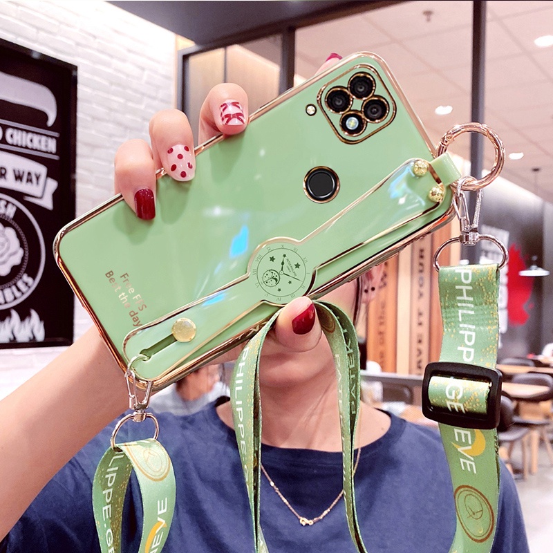 Ốp Điện Thoại Mềm Đính Đá Có Dây Đeo Cổ Cho Realme C15 c11 2021 c11 2020 C12 c25 c25s c21y c25y 8i 8 pro