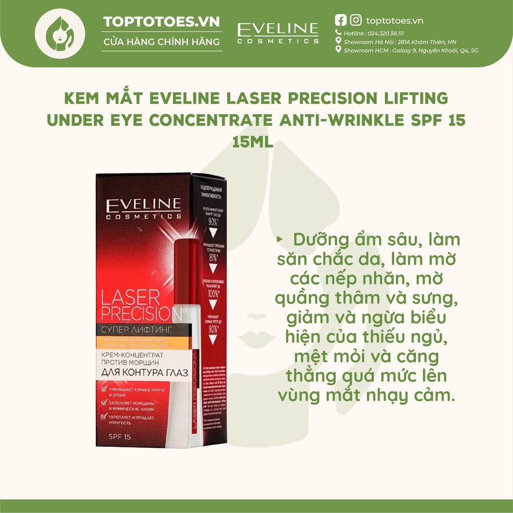 Kem mắt Eveline Laser Precision Lifting Under Eye Concentrate Anti-wrinkle SPF 15 nâng cơ, mờ nếp nhăn