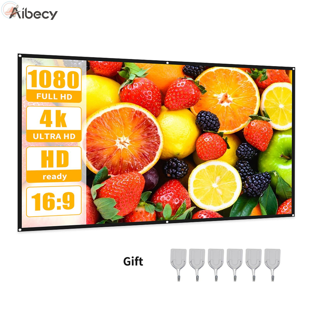 Aibecy Projection Screen 16:9 HD 4K Movie Screen Curtain Foldable Portable Anti-Crease Projector Screen with Stick Hooks for Indoor Outdoor Home Theater Office Presentation Support Front & Rear Projection, 84 Inch