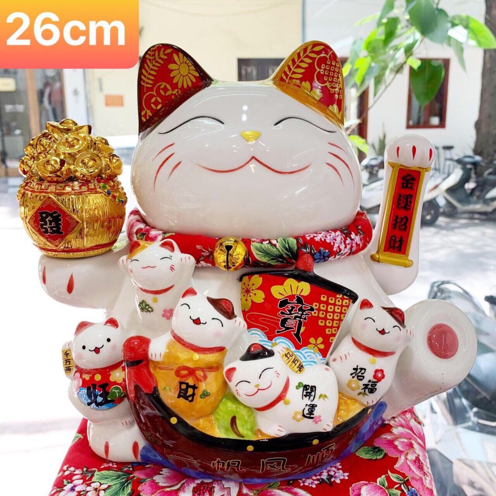 Mèo thần tài Thiên kim vạn lượng may mắn 20cm- 26cm -30cm (có3 size)