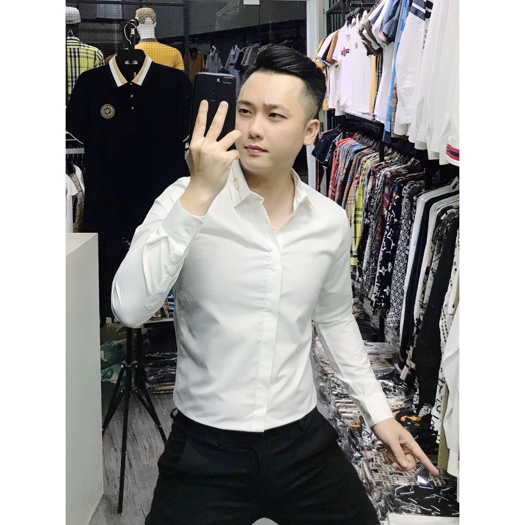 Áo Sơ Mi Nam Dài Tay Vải Lụa Cao Cấp, Áo Sơ Mi Trắng Họa Tiết Đơn Giản Dáng Ôm Form Body, T-man | BigBuy360 - bigbuy360.vn