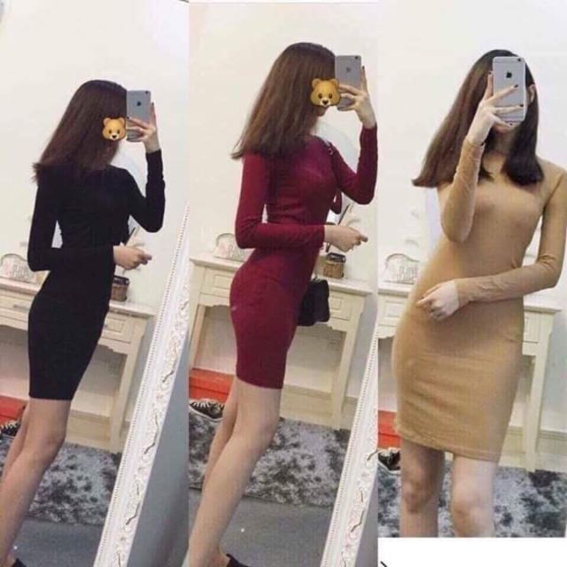Đầm thun gân body tay dài