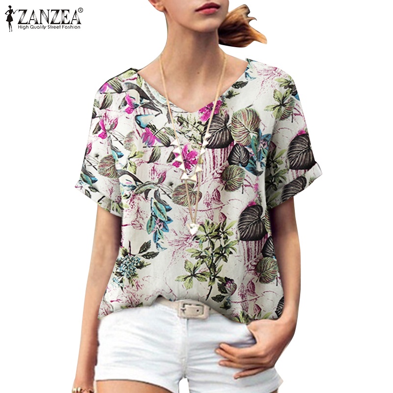 Áo Zanzea cổ chữ v in hoa thoải mái phong cách bohemian thời trang cho nữ