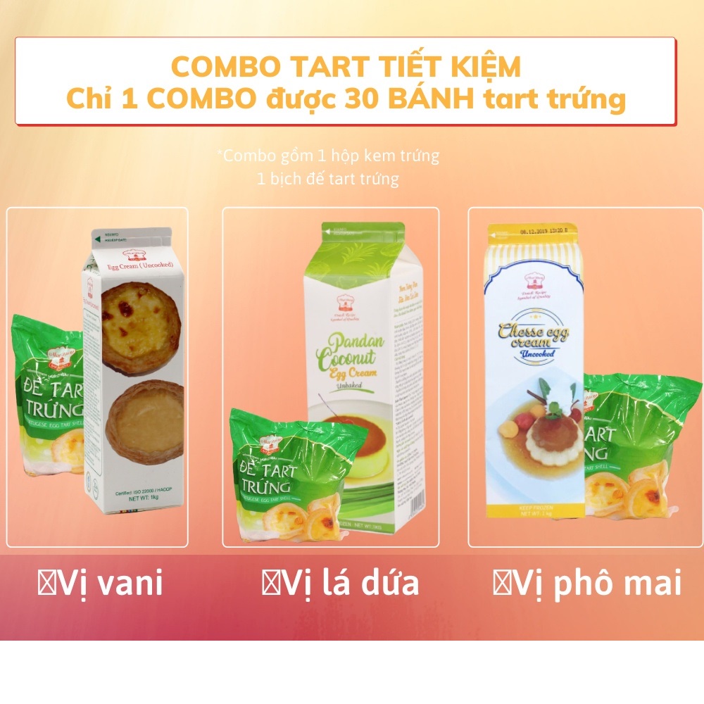 [Q.3] QUẬN 3 [HOẢ TỐC] COMBO TART TRỨNG NHẤT HƯƠNG 30 ĐẾ KÈM KEM TRỨNG TRUYỀN THỐNG