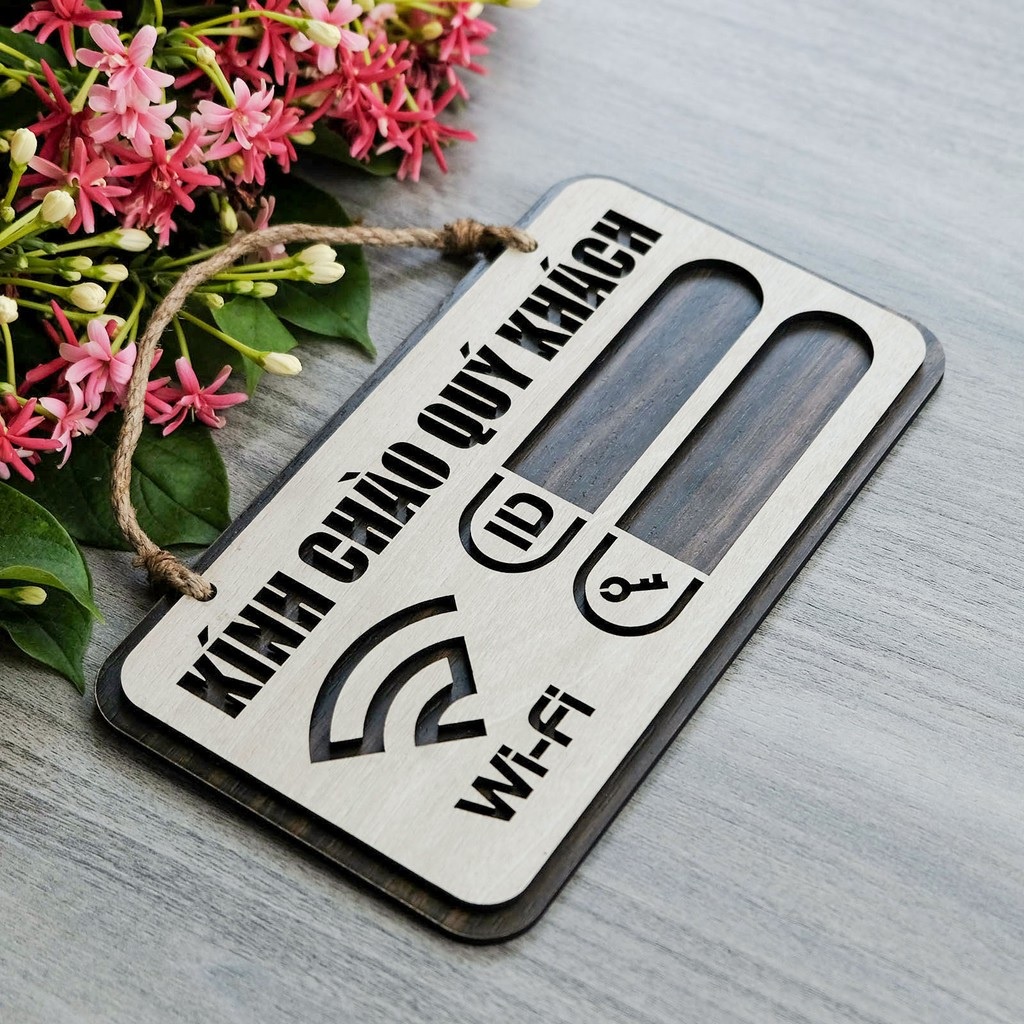 Biển Wifi bằng Gỗ trang trí quán, bảng gỗ password