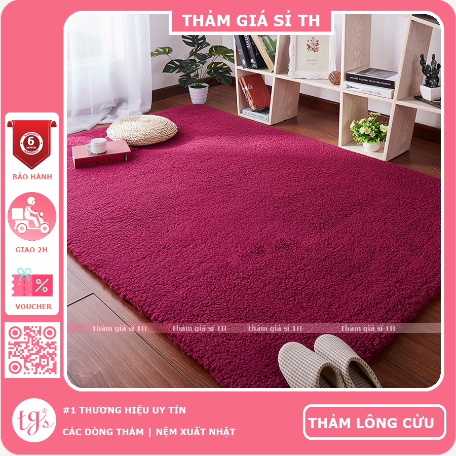 Thảm lông cừu trải sàn trang trí phòng khách, phòng ngủ - thảm trải sofa màu đỏ vang