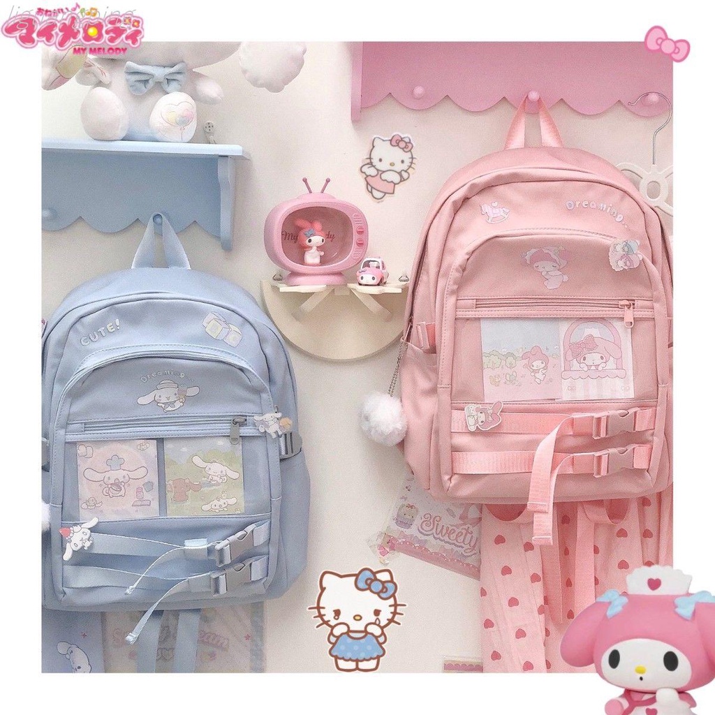 Ba Lô Đi Học Trong Suốt Sức Chứa Lớn Hình Chú Chó Cinnamon Melody Màu Xanh Sữa Sức Chứa Lớn Kiểu Nhật Bản Ngọt Ngào Dễ Thương Chất Lượng Cao Cho Học Sinh Trung Học S