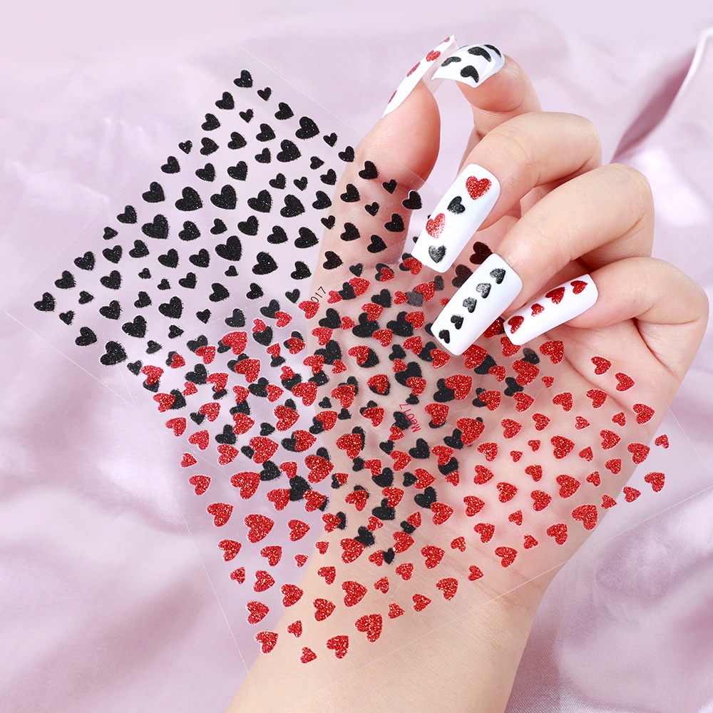 1 Tờ Miếng Dán Móng Tay 3D Lấp Lánh Trái Tim Tự Dính