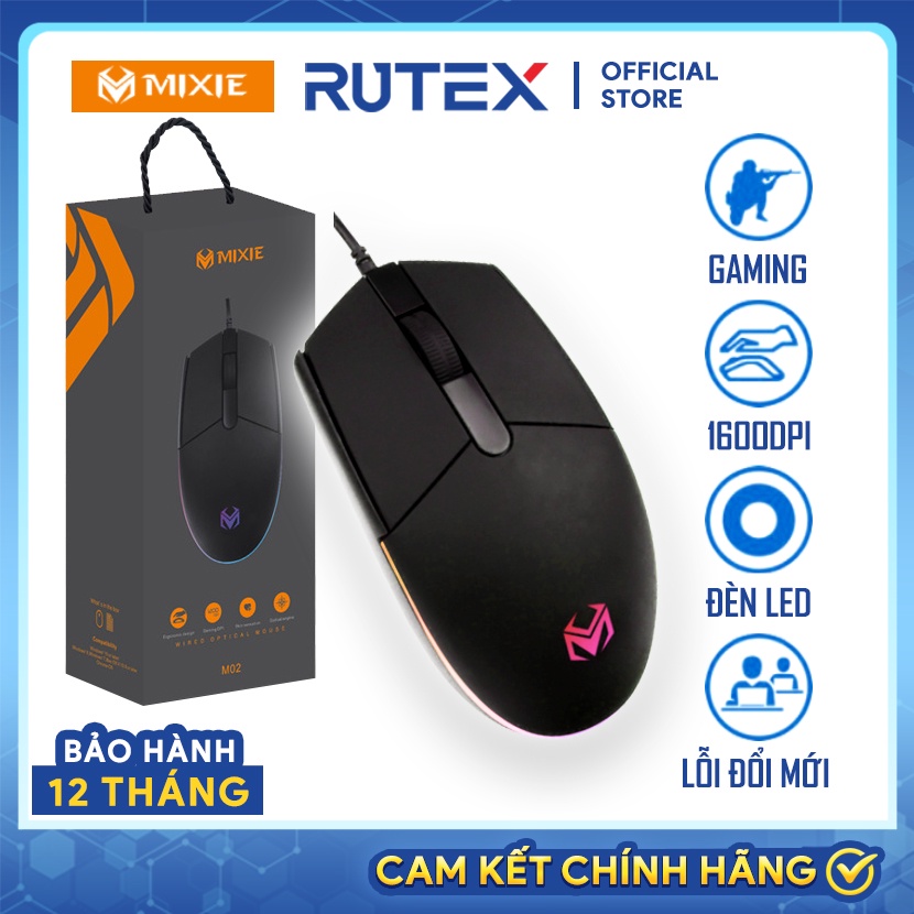 Chuột máy tính gaming có dây MIXIE M02 đèn LED nhiều màu thiết kế vừa tay chống mỏi phù hợp chơi game làm việc văn phòng