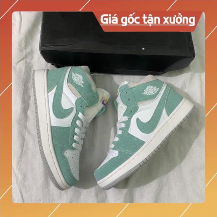 GIÀY NAM NŨ JD1 JORDAN CAO CỔ MÀU XANH PASTEL PHIÊN BẢN DA LỘN -jkhk&