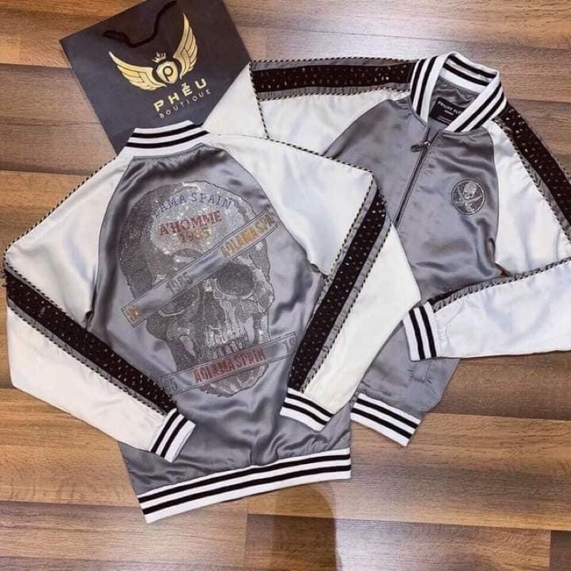 áo Nam Philip Plein Đầu Lâu Đính Đá Đinh Tán Dọc Tay Chất Vải Đẹp Dày Cao Cấp