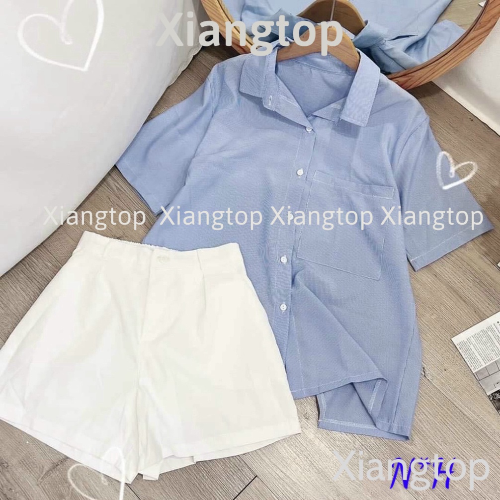 Áo kiểu nữ , Áo sơ mi xẻ cúc lưng cách điệu phong cách Hàn Quốc A238 Xiangtop