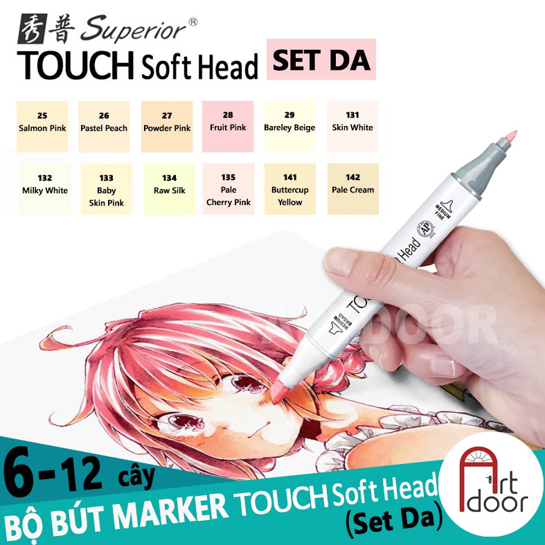 [ARTDOOR] Bộ bút marker TOUCH SOFT HEAD gam Da 12 màu (hộp nhựa)