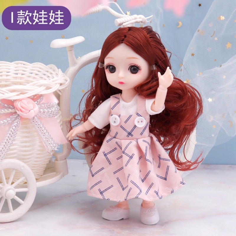 Búp bê công chúa tóc dài 3D cho bé, 13 khớp cao 17cm, họa tiết xinh xắn dễ thương là người bạn đồng hành chơi cùng bé