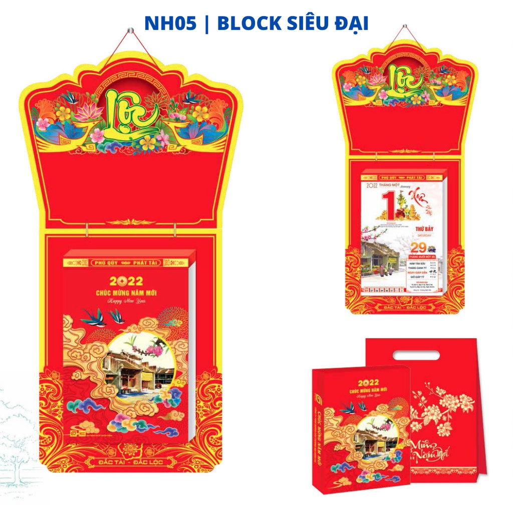 Lịch Block Siêu Đại [NH05] - Hà Nội thư pháp chữ LỘC - Block 20x30 cm nội dung phong phú, Bìa cứng dập in nổi