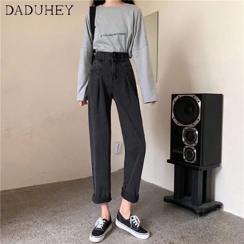 Quần mom jeans lưng cao ống rộng thời trang Hàn Quốc