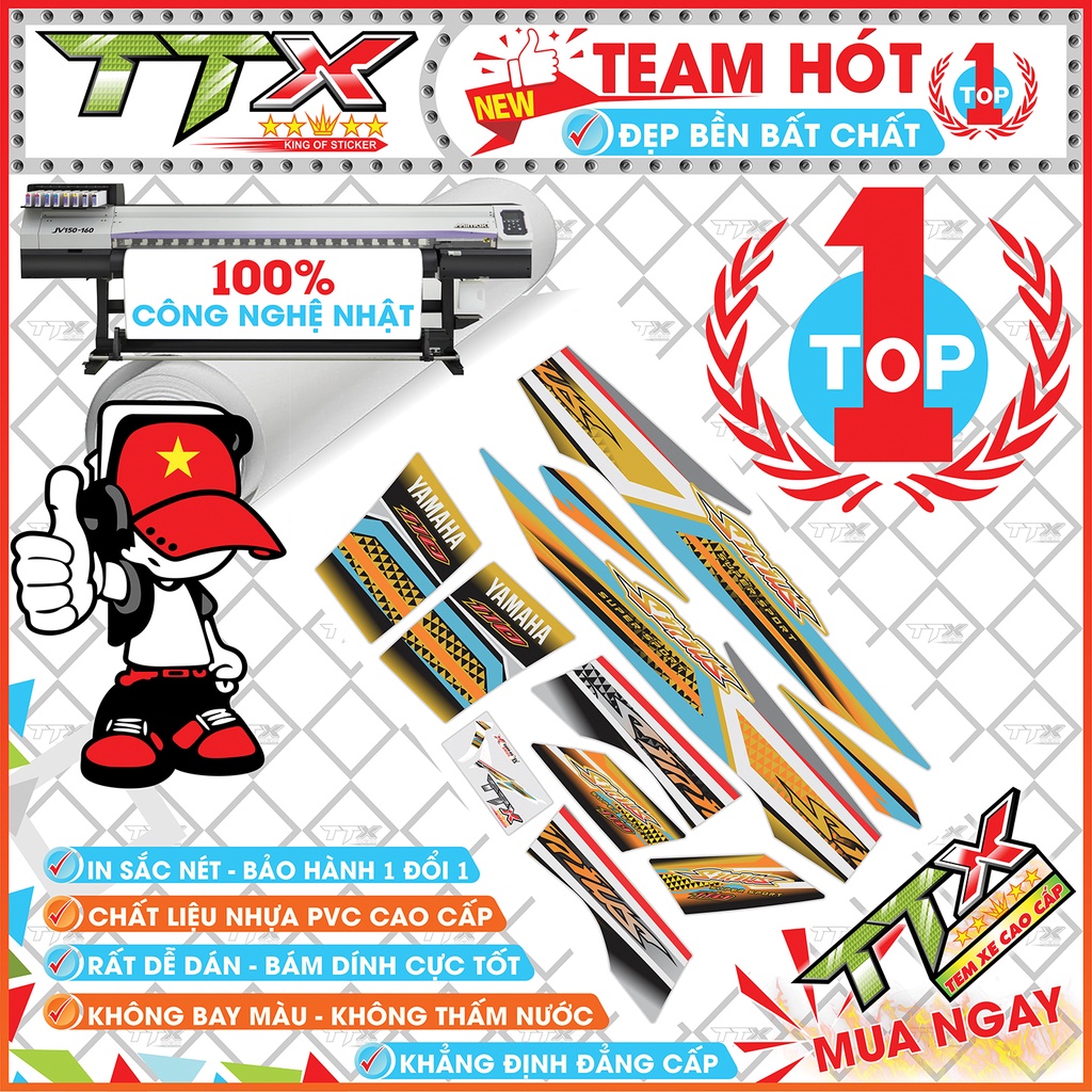 Tem chế sirius 110 tam giác đen , Team rời sirius dán xe màu bạc nền vàng siêu đẹp , Shop TTX Tem sirius mã