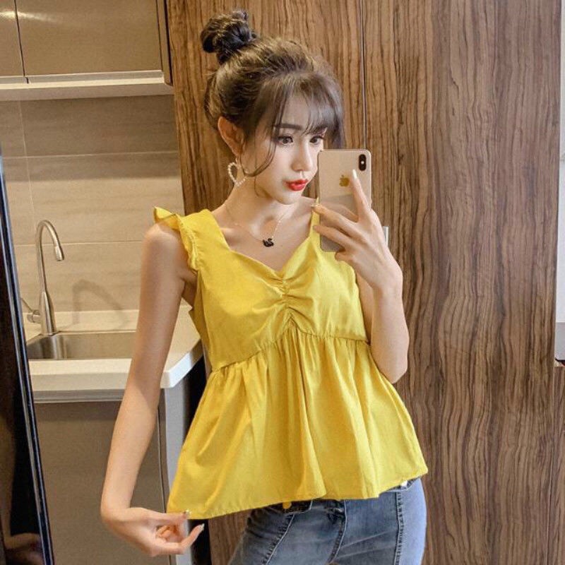 Áo 2 dây bản to babydoll Linzstore - Áo hai dây bản to viền bèo chất đũi lạnh siêu mát