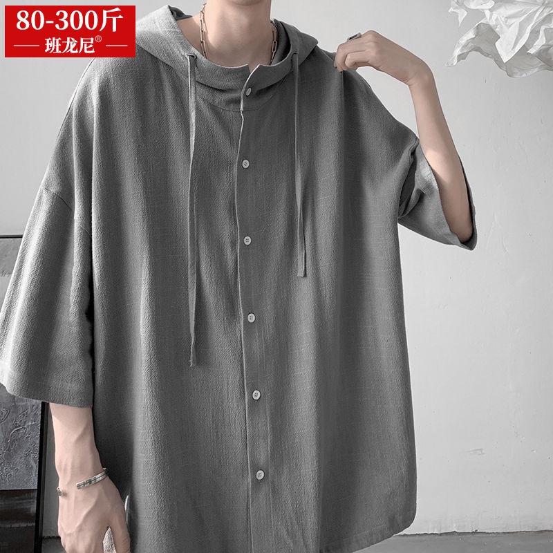 Áo Sơ Mi Ngắn Tay Có Mũ Trùm Thời Trang Mùa Hè Nhật Bản Cổ Điển Dành Cho Nam Nữ / 300