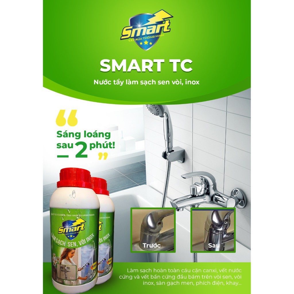 Nước tẩy rửa Smart. Tẩy rửa dầu mỡ nhà bếp, tẩy đồ sứ, sen vòi inox, cặn canxi trên vách kính