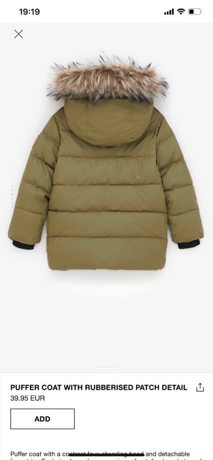 Áo phao cổ lông bé trai Zara