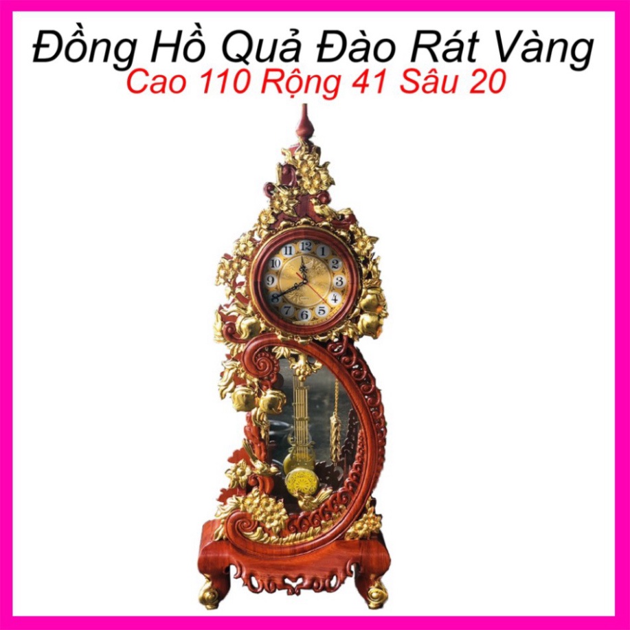 Đồng hồ quả đào phòng khách gỗ hương rát vàng cao 110cm HÀNG ĐƯỢC BẢO HÀNH