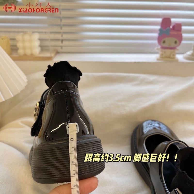 Giày lolita nữ da bóng Giày búp bê quai dán đính trái tim