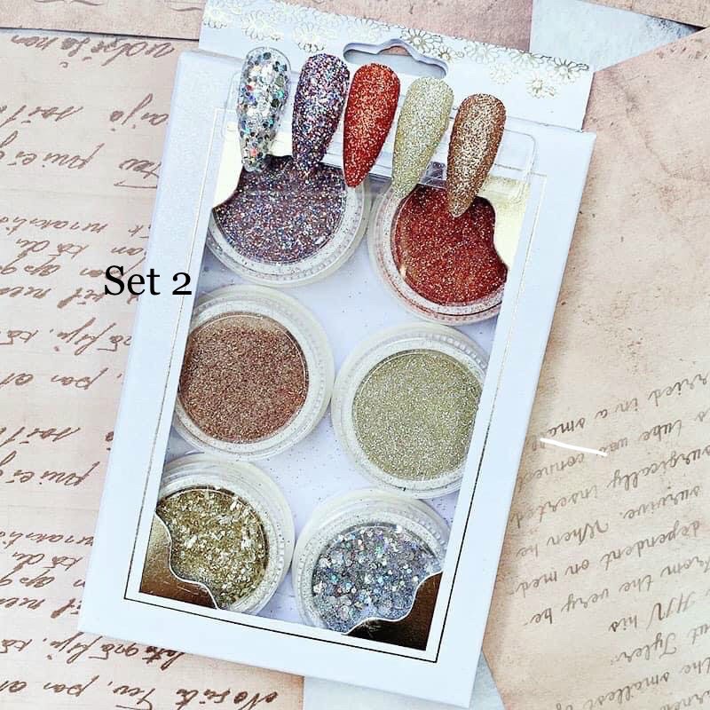 Set nhũ rắc 6 ô siêu sáng trang trí móng