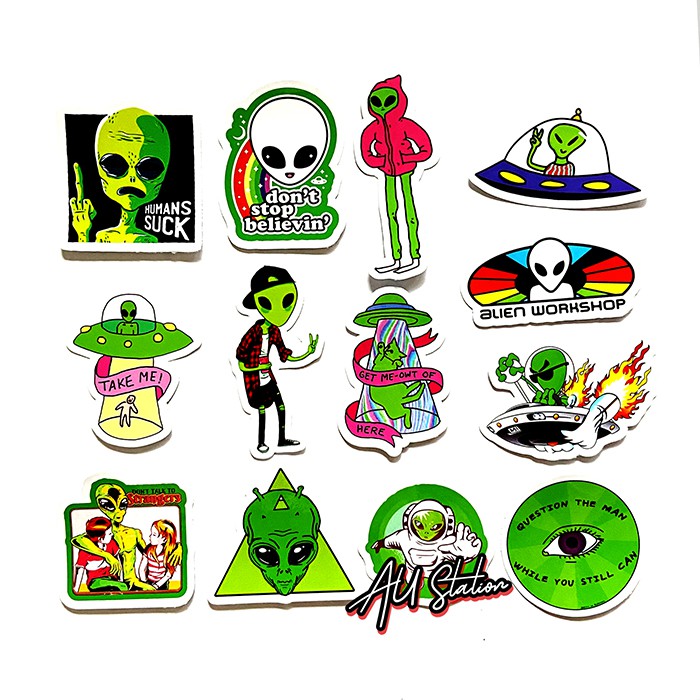 Sticker ALIEN - Người ngoài hành tinh - sticker nhựa PVC không thấm nước, dán nón bảo hiểm, laptop, điện thoại, Vali, xe