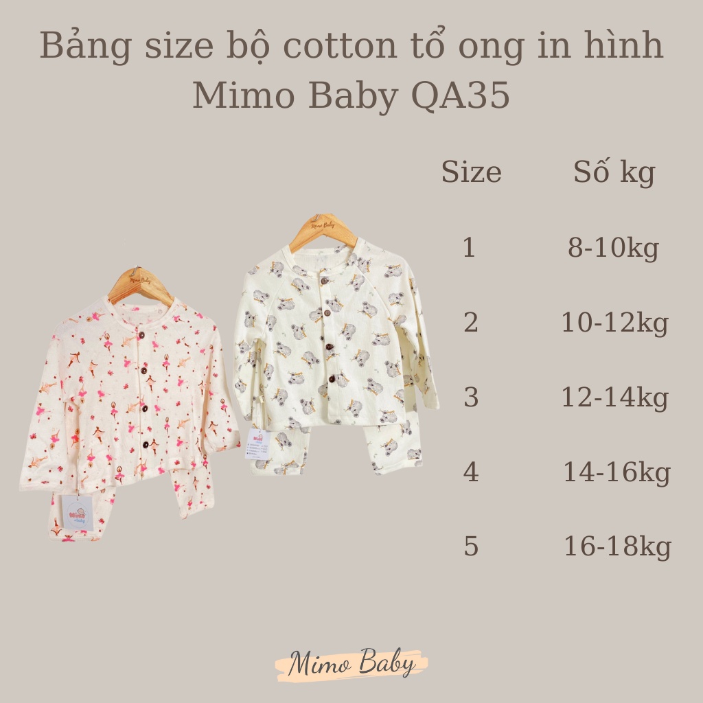 Bộ quần áo thu đông cài cúc chất liệu cotton tổ ong dễ thương cho bé QA35 Mimo Baby