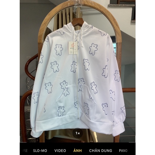 🦋 Áo Hoodie Gấu Trắng Dáng Rộng 🦋 Áo Nỉ Khoá Kéo kèm Mũ Gấu | BigBuy360 - bigbuy360.vn